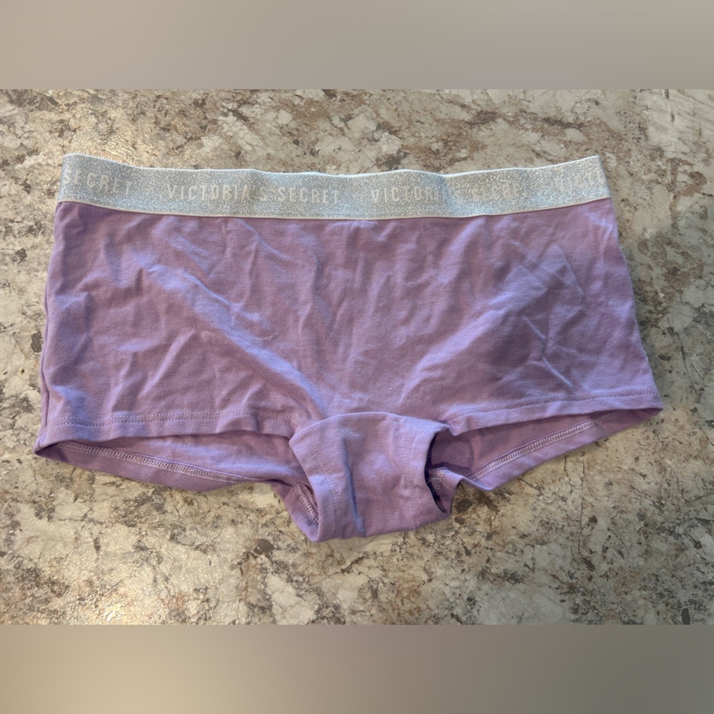 VS Shortie Logo Waistband Sparkly Purple NWT Large